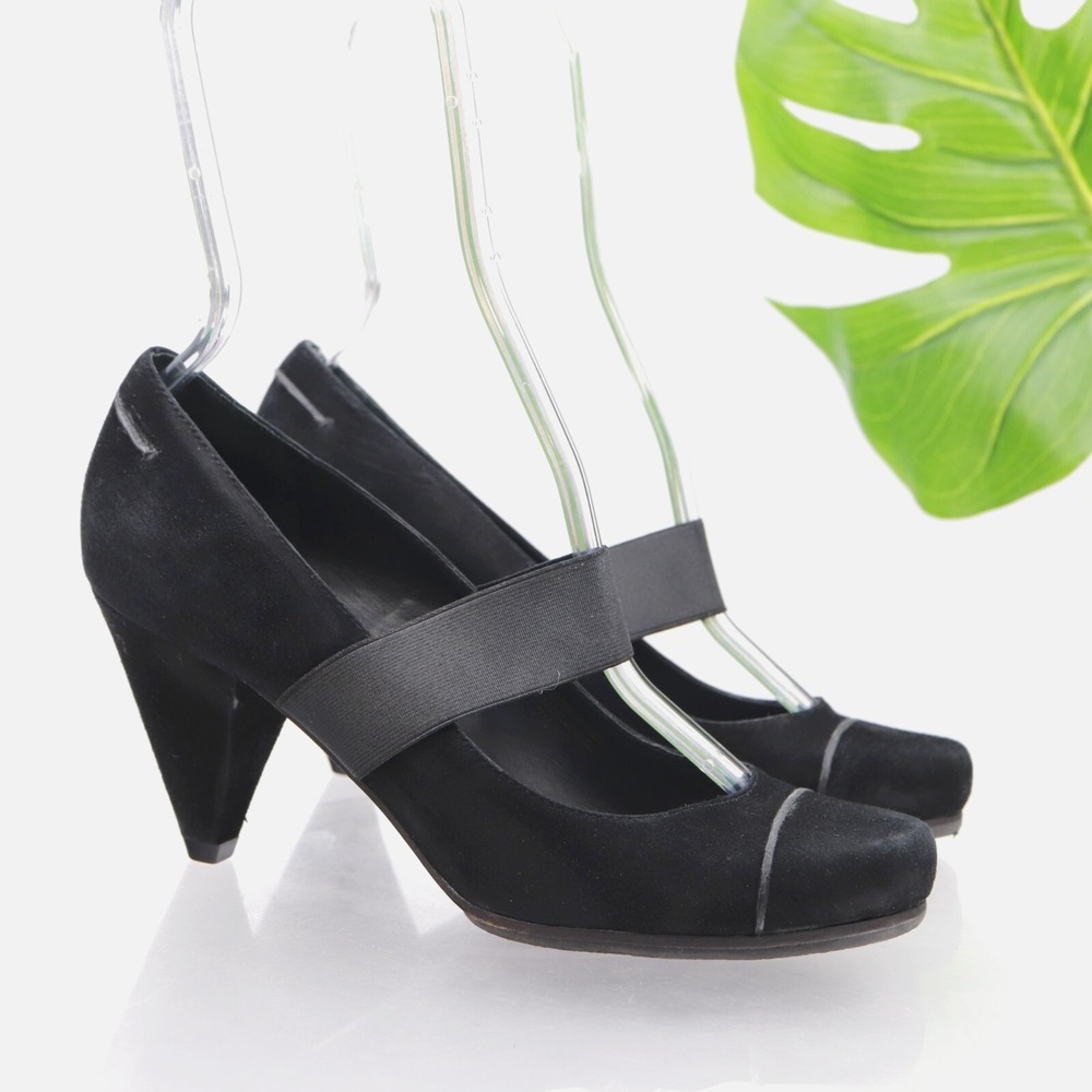 Via Spiga Shoes Womens Mary Jane Pumps Size 7.5 M Black Suede Cone Heel Cap Toe